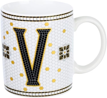 Cuisine Art Letter V Printed Porcelain Ceramic Tea Coffee Mug - 300ml - Stylish and Durable Mug for Hot Beverages
