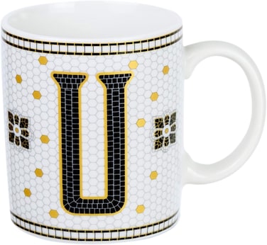 Cuisine Art Letter U Printed Porcelain Ceramic Tea Coffee Mug - 300ml - Stylish and Durable Mug for Hot Beverages