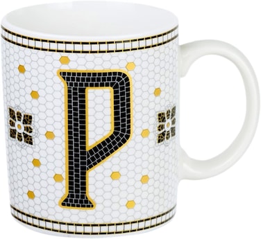 Cuisine Art Letter P Printed Porcelain Ceramic Tea Coffee Mug - 300ml - Stylish and Durable Mug for Hot Beverages