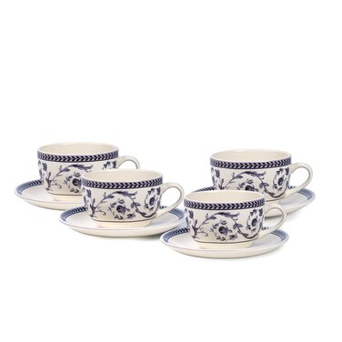 Claytan Callista 240 ml Ceramic Coffee Cup &amp; Saucer Set (Purple &amp; White, Set Of 4)
