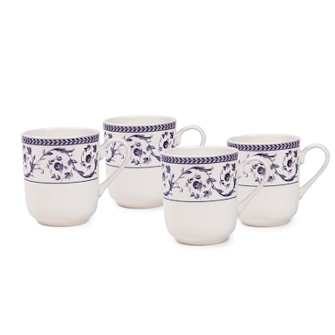 Claytan Callista 370 ml Ceramic Mug (Purple &amp; White, Set Of 4)