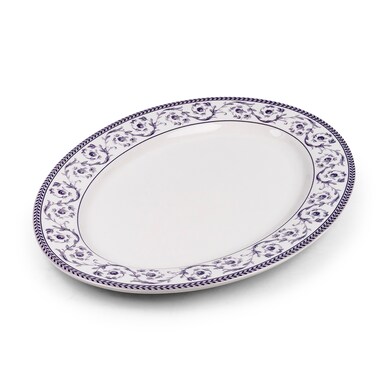 Claytan Callista 14.2 inch Hand-Glazed Ceramic Oval Platter (Purple &amp; White Set Of 4)