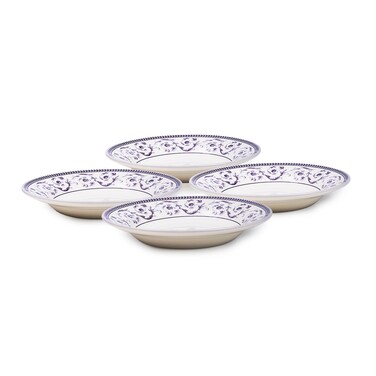 Claytan Callista 9.1 inch Ceramic Soup Plate (Purple &amp; White, Set Of 4)