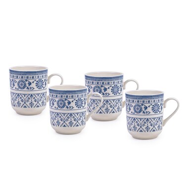 Claytan Plethora 370 ml Porcelain Mug (Grey &amp; White, Set Of 4)