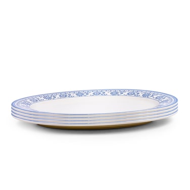 Claytan Plethora 14.2 inch Hand-Glazed Ceramic Oval Platter (Grey &amp; White, Set Of 4)