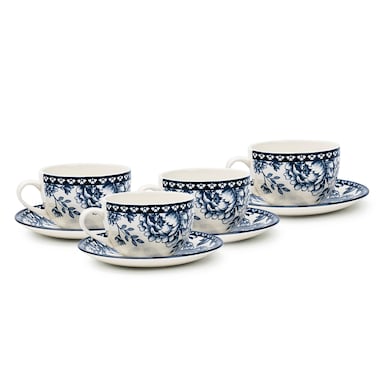 Claytan Rhapsody 240ml Dark Blue Ceramic Cup &amp; Saucer Set (Set of 4)