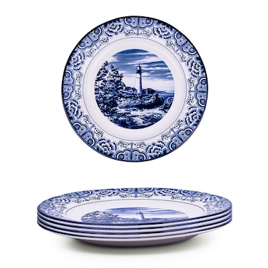 Claytan Lighthouse Blue 10.5-Inch Ceramic Dinner Plate (Set of 4)