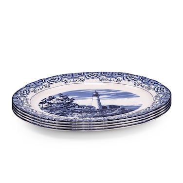 Claytan Lighthouse Blue 14.2-Inch Ceramic Oval Platter (Set of 4)