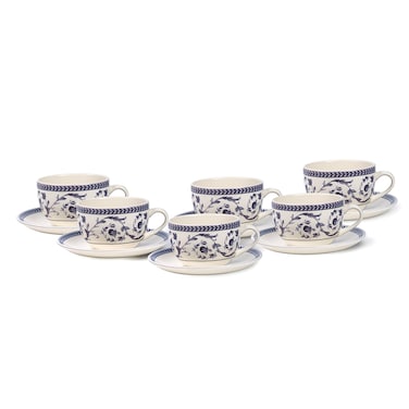 Claytan Callista 240 ml Ceramic Coffee Cup &amp; Saucer Set (Purple &amp; White, Set Of 6)