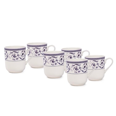 Claytan Callista 370 ml Ceramic Mug (Purple &amp; White, Set Of 6)