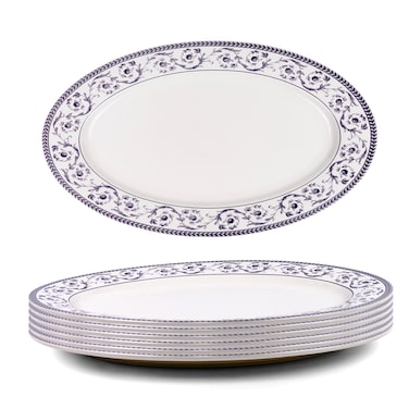 Claytan Callista 14.2 inch Hand-Glazed Ceramic Oval Platter (Purple &amp; White Set Of 6)