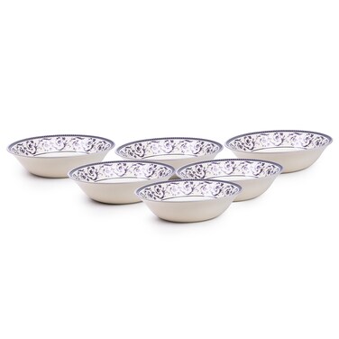 Claytan Callista Purple 9.2-Inch Porcelain Salad Bowl (Purple &amp; White, Set Of 6)