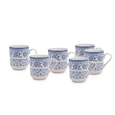 Claytan Plethora 370 ml Porcelain Mug (Grey &amp; White, Set Of 6)