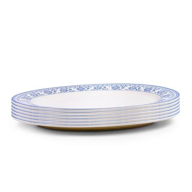 Claytan Plethora 14.2 inch Hand-Glazed Ceramic Oval Platter (Grey &amp; White, Set Of 6)