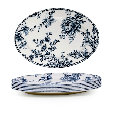 Claytan Rhapsody 14.2-Inch Dark Blue Ceramic Oval Platter (Set of 6)