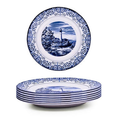 Claytan Lighthouse Blue 10.5-Inch Ceramic Dinner Plate (Set of 6)