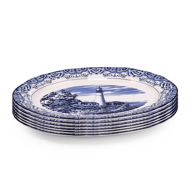 Claytan Lighthouse Blue 14.2-Inch Ceramic Oval Platter (Set of 6)