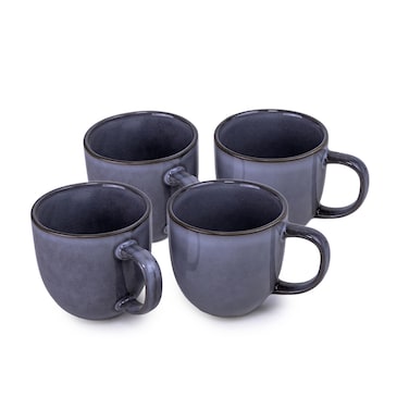 Cuisine Art Ayma Collection 420ml Stoneware Mug - Grey Large &amp; Durable Coffee Cup (Set of 4)