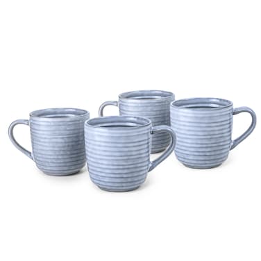 Cuisine Art Tia Collection 420ml Stoneware Mug - Blue Large &amp; Durable Coffee Cup (Set of 4)