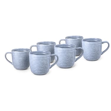 Cuisine Art Tia Collection 420ml Stoneware Mug - Blue Large &amp; Durable Coffee Cup (Set of 6)