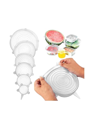 Silicone Stretch Lids 6 Pack, Suction Lid Multi Size Reusable Durable Food Storage Covers For Bowls, Cups, Pots, Food Fresh Saver Cover White