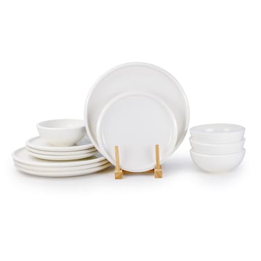 Cuisine Art EMME 12-Pc Bone China Dinnerware Set &ndash; Classic White   Premium Dinner Set with Dinner Plates, Dessert Plates &amp; Bowls for Everyday Dining Perfect for 6 People for Ramdan, EID,Christamas