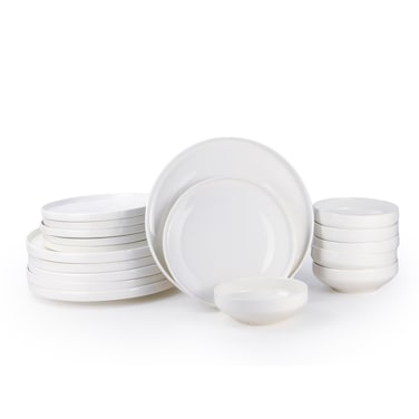 Cuisine Art LIAM 18-Pc Bone China Dinnerware Set - White Premium Dinner Set with Dinner Plates, Dessert Plates, Bowls for Everyday Dining &amp; Family Meals Perfect for 6 People for Ramdan, EID,Christamas