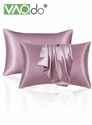 2 Simulation Silk Pillowcase Set Soft Breathable (51*102CM, Pink)