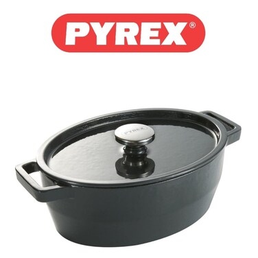 Pyrex Slow Cook 33cm Oval Casserole Gray - Durable, Enamel Finish, Induction Compatible