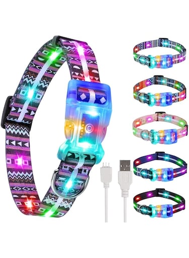 KASTWAVE Dog Light Up Collar, USB Rechargeable Waterproof LED Flashing Collar for Small, Medium, Large Dogs