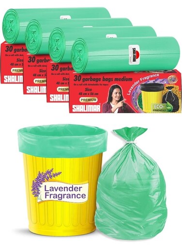 Premium OXO Biodegradable Garbage Bag with Tie, 120 Bags, 48x56 cm, Green, Heavy Duty Leak Proof Lavender Scented Trash Bags for Home and Office Use