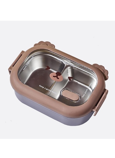 Stainless Steel Lunch Box for Kid School Insulated Bento Lunch Box 2 Compartment Divided Lunch Containers with Lids Leakproof BFA Free Dishwasher Safe Brown and Blue.