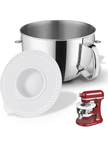 Azonee Stainless Steel Mixing Bowl for Kitchenaid, Mixing Bowl with Lid,4.5-5 Quart Tilt-Head Stand Mixer Bowl Cover, Stand Mixer Bowl Cover Prevents Spills (2 Pack)