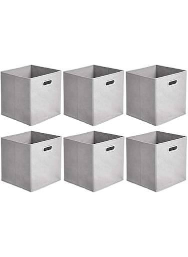 MAKINGTEC Collapsible Fabric Storage Cubes with Oval Grommets - 6-Pack, Light Grey
