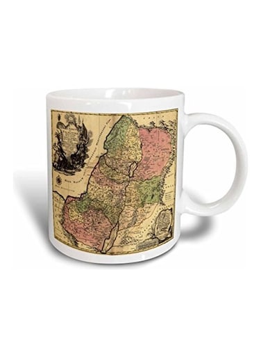 Map Printed Mug White/Brown