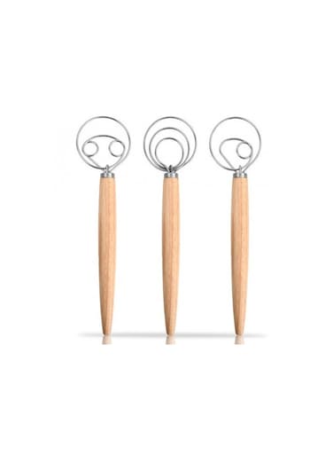 Danish Dough Whisk Set &acirc;&euro;&ldquo; Stainless Steel Bread Mixer with Wooden Handle for Baking Bread, Pastry and Cake