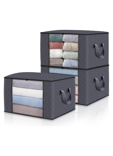 3-pack clothing storage, foldable blanket storage bag, Grey