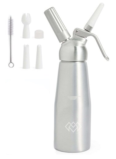 STORE Whipped Cream Dispenser, Aluminium Cream Whipper with 3 Decorating Nozzles 500ML Cream Charger Dispenser for Cake Cheese Dessert