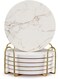6 Pcs White Marble Coaster Set with Holder Best Absorbent Coasters Drink Stone Coasters Ceramic Wine Coasters Table Cup Coasters