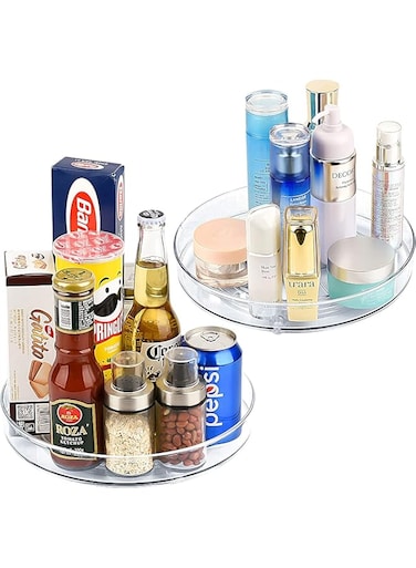 U-HOOME Lazy Susan, U-HOOME Turnable Cabinet Organizer Clear Plastic Spinning Kitchen Spices Storage Organizer for Cabinet, Pantry, Fridge, Countertops (1 Tier-2pcs)