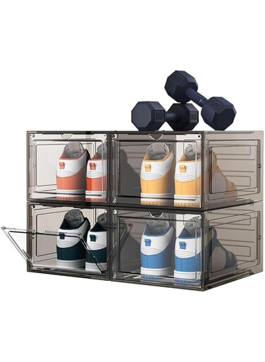 HASTHIP Shoe Box, Transparent Shoe Box, with Magnetic Door and Stackable Design Acrylic Shoe Box, Clear Door with Lids Shoe Storage Box for Women/Men, 27 * 34 * 19 Cm (4 PCS)