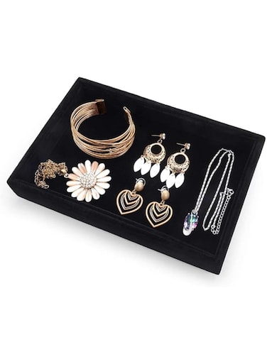 Valyria Velvet Empty Ring Earrings Tray Box Showcase Display Jewelry Organizer (Black)