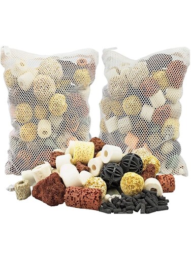ANTOLE 2 Pack/Set 12 IN 1 Aquarium Filter Media Ceramic Biochemical Ball Activated Carbon Bio Balls Fish Tank Medium Aquarium Accessories Clear Water with Filter Net Bag 500g