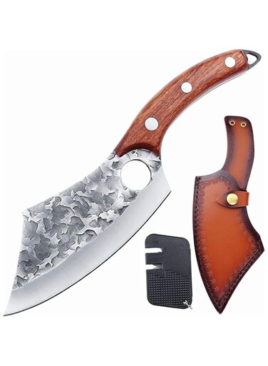 Incisae Meat Cleaver Knife, Hand Forged Full Tang Butcher knife for Meat Cutting, High Carbon Steel Viking Knife with Sheath for Kitchen Outdoor Camping BBQ Gift Men Women