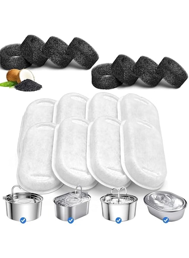 Guintray-bo Replacement Filters for 108oz/3.2L Stainless Steel Cat Water Fountain, Ultra Quiet Pet Fountain, 4 Pieces Carbon Filters + 4 Pieces Foam Filters(Filter)