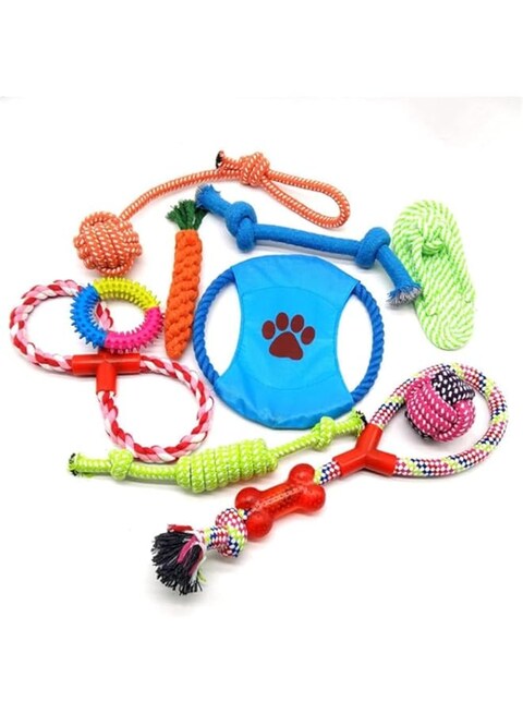 GMWARDDF 10PCS Colorful Cotton Rope Dog Toys Set,Safe Chew Toys for Dog Cat， Fun Ball, Doll Carrot Patterns for Teeth Training