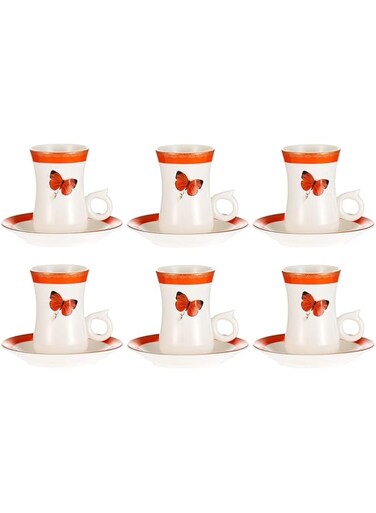Harmony Orange Butterfly Cup and Saucer Set - 12 Pieces