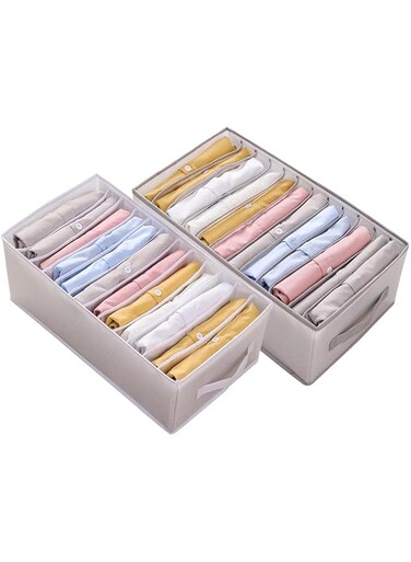 CHVOVUNY 2Pcs Wardrobe Clothes Organizer 12 Grids Washable Portable Closet Organizer Mesh Separation Storage Box Foldable Closet Drawer Organizer For Underwear,Socks,Scarves,Leggings,T-Shirts,Jeans