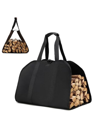 Azonee Canvas Firewood Carrier, Portable Log Carrier Bag for Firewood, Wood Tote Sling for Camping, Stove, Fireplace, Large Capacity with Reinforced Handles and Adjustable Straps
