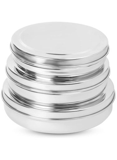 KSJONE Stainless Steel Chocolate Flat Slim and Sleek Canisters/Puri Dabba/Storage Containers Set of 3 Pcs Big Set (0.600, 0.800, 1.1 Liters)